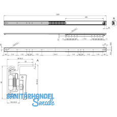 Ausziehtischfhrung TOPSLIDE, Auszugsweg 720 mm, Lnge 1200 mm, Stahl/Aluminium