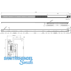 Ausziehtischfhrung TOPSLIDE, Auszugsweg 1020 mm, Lnge 1500 mm, Stahl/Aluminium