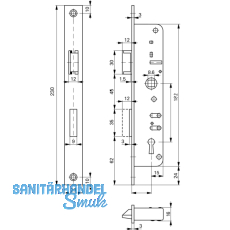 Rohrrahmenschloss Flachstulp m. Falle u. Riegel ROTO 851, DM 16, verzinkt silber