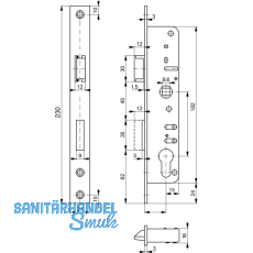 Rohrrahmenschloss Flachstulp m. Falle u. Riegel ROTO 873, DM 35, verzinkt silber