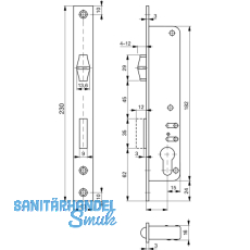 Rohrrahmenschloss Flachstulp m. Rollfalle/Riegel ROTO 884, DM 25,verzinkt silber