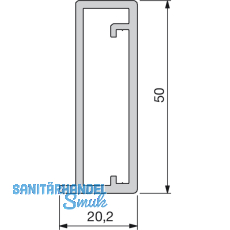 Glasrahmenprofil breit 50/20,2 mm, Lnge 2500 mm per Stange, Alu natur eloxiert