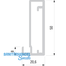Glasrahmenprofil breit, Lnge 2500 mm per Stange, Aluminium natur eloxiert
