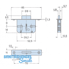 JuNie 667 Bart-Einsteckschloss, Dornma 20 mm, Messing-Stulpe