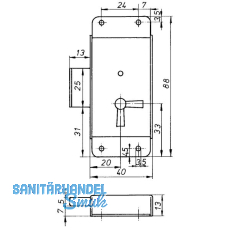 Riegelschloss Einheitssperre 61005 ohne Schlssel, rechts, DM 20, Stahl verzinkt