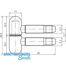 Einbohrband, 13 mm, mit Rundkopf, Stahl vernickelt matt