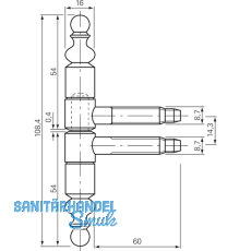 Einbohrband 2-tlg. mit Zierkopf,  16 mm, Bandh. 108,5 mm,Stahl bronze patiniert