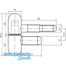 Stahlzargenband 2-tlg. mit Rundkopf,  16 mm, Hhe 50,5 mm, Stahl verchromt matt