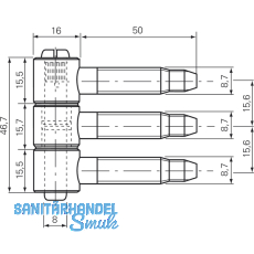 SECOTEC Steckband dreiteilig Holz 16 mm vernickelt SB-1
