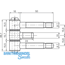 Stahlzargenband 3-tlg. f. geflzte Holztren, Band 16 x 46,7 mm, Stahl verzinkt