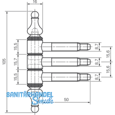 Einbohrzierband dreiteilig, 16 mm, Eisen schwarz antik
