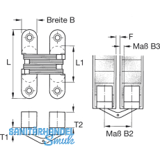 Vici Einbohr-Scharnier H: 40 mm, Holzstrke 17-20 mm, Messing