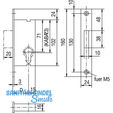 Rohrrahmenschloss Flachstulp mit Riegel, DM 30, Edelstahl