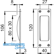 Schiebetrmuschel 40 x 120 mm, Aluminium bronze eloxiert