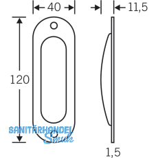 Schiebetrmuschel oval, 40 x 120 mm, ungelocht, Edelstahl matt