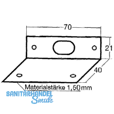 Riegelschlieblech abgewinkelt, mit ovalem Loch, 70 x 40 x 21 mm, Stahl verzinkt