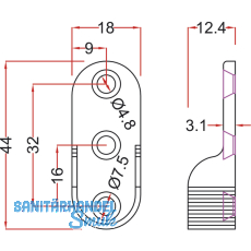 Schrankrohrlager Oval 1 fr Schrankrohr, 3 Schraublcher, Zink vernickelt