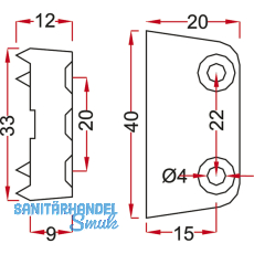 HETTICH Trapez, 20 x 12 x 40 mm, Zink vernickelt