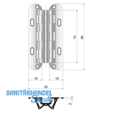 Sepa Einlass-Scharnier Hhe 88 mm, Messing vern. matt