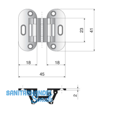 Sepa Einlass-Scharnier Hhe 41 mm, Messing vern. matt