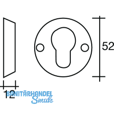 SOLIDO SH-Zylinderrosette auen  52 mm, Hhe 12 mm, ohne KZS, Edelstahl matt