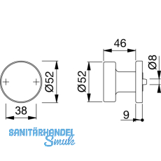 SOLIDO Trknopf Flachform,  50,5 mm, - auf Ros., Gewindeanstze M5, Edst. matt