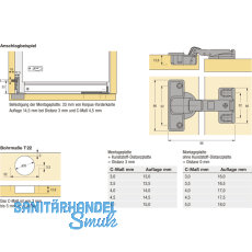 HETTICH ET 582 Spezialscharnier f. Khlschrankumb., W 95, FE /Zinkdruckg.vern.