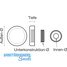 Spiegelkappe zum Schrauben, Auen  32 mm, Innen  8 mm, Messing verchromt matt