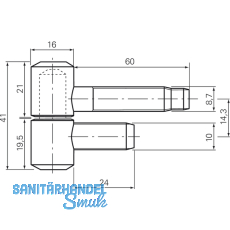 Stahlzargenband 2-tlg. f. geflzte Holztren, Band 16 x 41 mm, Stahl vernickelt