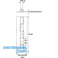 Stangenscharnier gebohrt 1740 x 32 mm, Stahl vernickelt