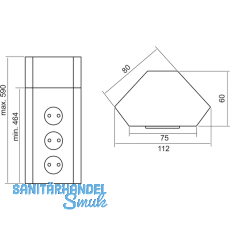 Power-Eck 1 230 V belgische Norm, 465-600x112x60 mm, 3 Steckdosen