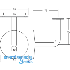Stiegengriffsttze m. Winkel, Ros.  60 mm, Wandab. 76 mm, Edelstahl matt