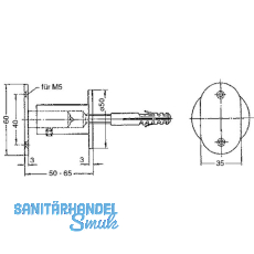 Stiegengriffsttze flach, Ros.  50 mm, Wandab. 50 - 65 mm, silber eloxiert