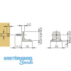 Tablar-Bodentrger PK2, Anschrauben, Tablarstrke 16 mm, Bohr  3 mm, vernickelt
