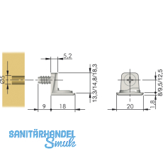 Tablar-Bodentrger PK2, Anschrauben, Tablarstrke 16 mm, Bohr  5 mm, vernickelt