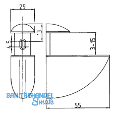 Glastablar-Klemmtrger Oval, Glas 3-25 mm, Zinkdruckguss Edelstahl Effekt