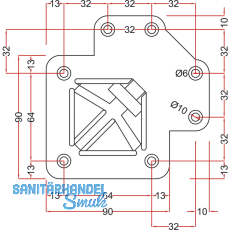 Tischfu Ersatz-Einzelteile Quadra 60 x 60 mm, Befestigungsplatte oben
