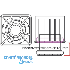 Tischfu Ersatz-Einzelteile Quadra 60 x 60 mm, Verstellteller unten