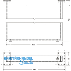 Tischkufe Breite 600 mm, Hhe 720 mm, Edelstahl gebrstet