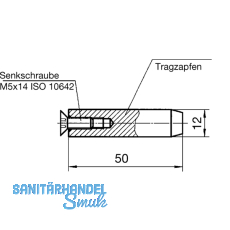 Tragzapfen 12 x 50 mm, m. Schraube M5 x 14 Edelstahl