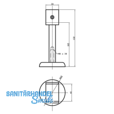 Trennwandsttze U-frmig, Bodenabst. 102mm, Lichte Breite 40 mm, silber eloxiert