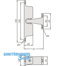 Trhalter mit verstellbarer Druckkugel, Wandabstand 70 mm,silberfrbig