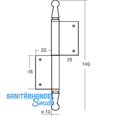Trnussband mit Zierkopf, links, 100 x 160 mm, Messing poliert