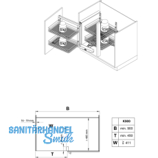 Vauth&Sagel WACO Eck-Schwenkbeschlag links, KB900mm, silberfarbig