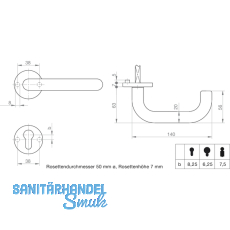 GRUNDMANN Wechselgarnitur WG 1754/WG4 M FH m. Rosetten PZ, VK 9, silber elox