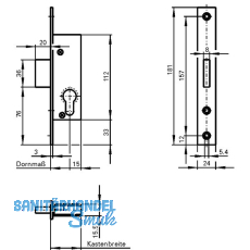 Rohrrahmenschloss Flachstulp m. Riegel, DM 25, Edelstahl