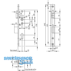 Rohrrahmenschloss U-Stulp m. Falle u. Riegel, PZW, DM 39, Edelstahl