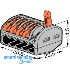 Verbindungsklemme WAGO 222 2x4Qmm grau mit Bettigungshebel