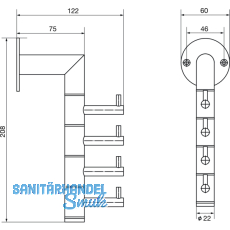 Wandgarderobe Kelvin 4 schwenkbare Haken, Hhe 208 mm,Edelstahl fein geschliffen