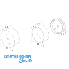 Wandscheiben 3-teilig WS3  28 mm, fr Schrankrohr  25 mm, Messing vernickelt